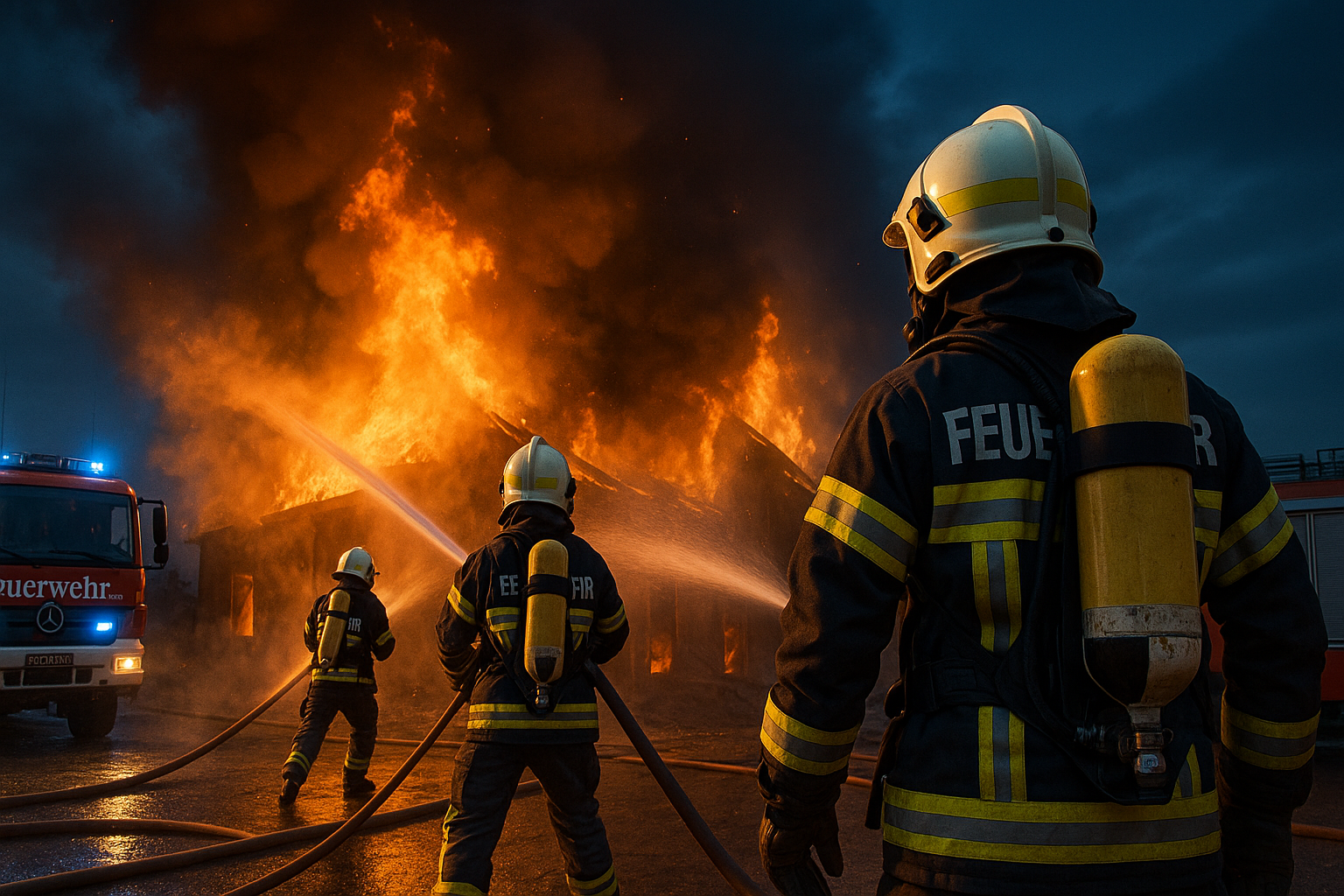 Feuerwehrleute im Einsatz bei einem Brand